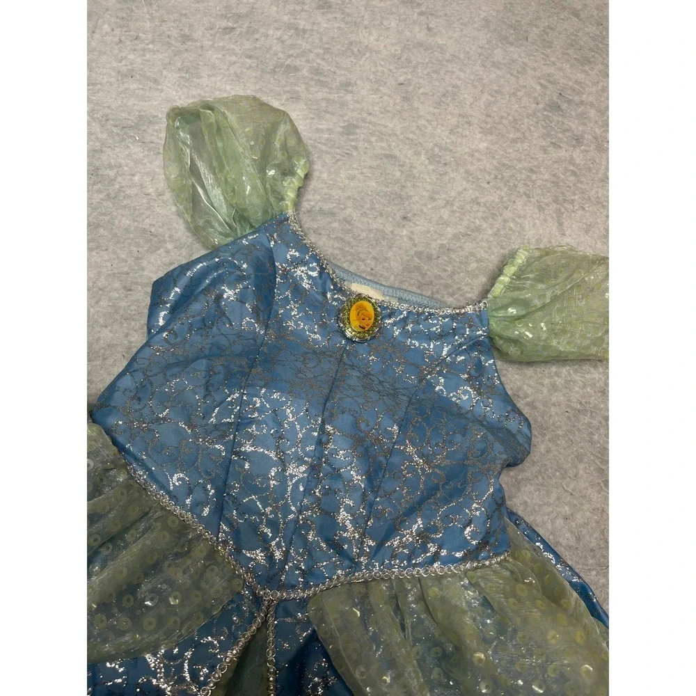 Disney Parks Cinderella Costume Dress Blue Silver Glitter Filigree Girls 6/6X